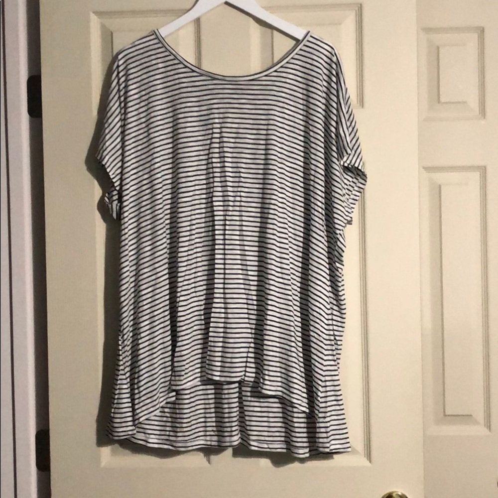 Black and white striped top.
